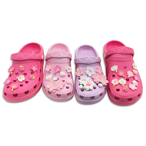 Slippers EVA Clogs Shoes for Women Garden Shoes Heart Shaped Design with Cherry Blossom Decoration on The Shoe Upper