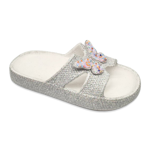 Children's EVA Shoes Solid Color with Glitter Waterproof Colorful Butterfly with Star Glitter Decoration Slippers