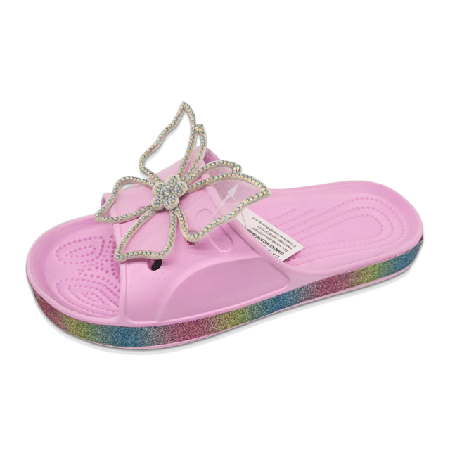 Women's EVA Slippers Shining Colorful Soles Sandal Summer Solid Color Slippers with Butterfly Decoration
