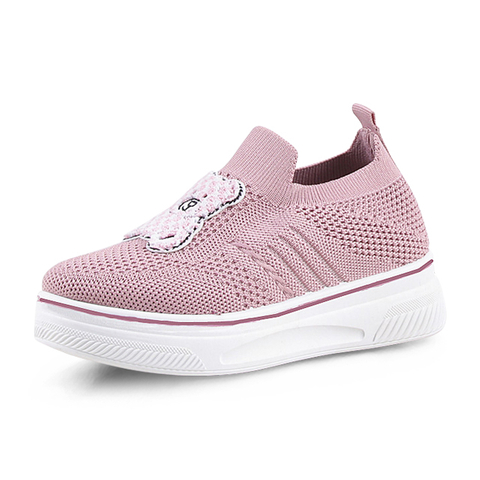Kid’s Injection Shoes Fly Knit Embroidered with Cute Bear Upper Sports Causal Walking Shoes 