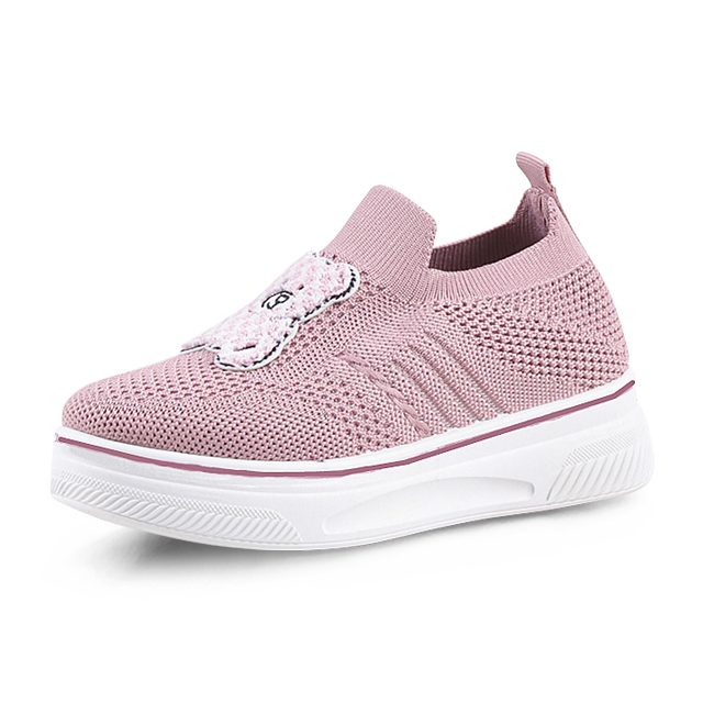 Kid’s Injection Shoes Fly Knit Embroidered with Cute Bear Upper Sports Causal Walking Shoes 