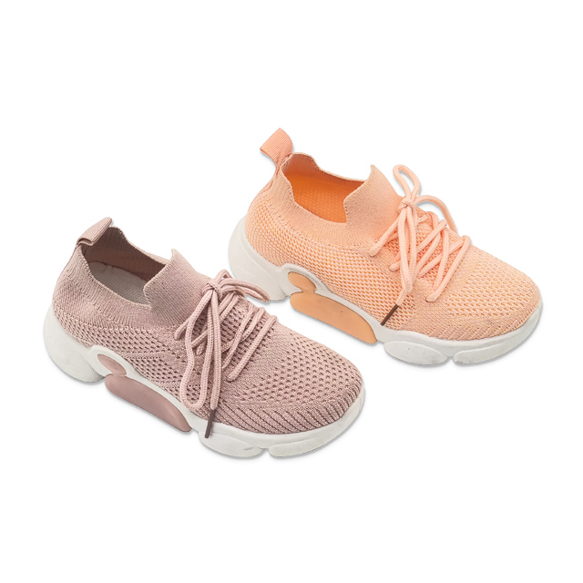 Kid's Injection Shoes Knitted Outdoor Lace-up Shoes Casual Sports Thick Soled Solid Color Shoes