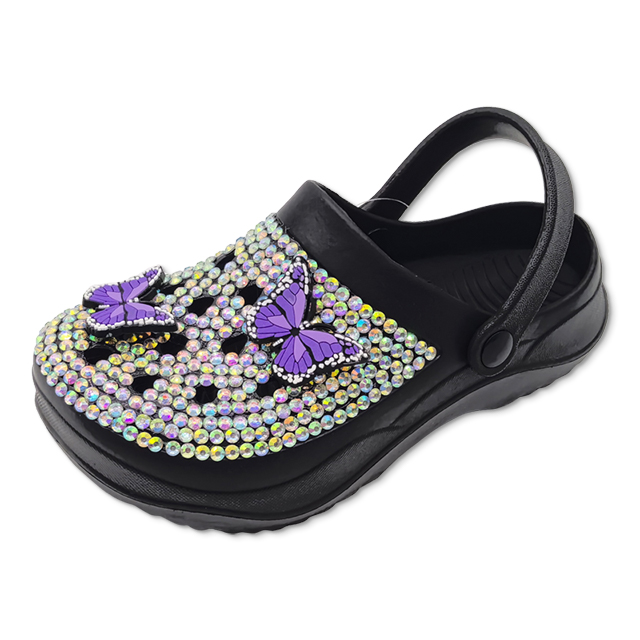 Ladies Soft EVA Garden Shoes Women And Girls Breathable Chunky Eva Clogs with Rhinestone On The Shoes Upper