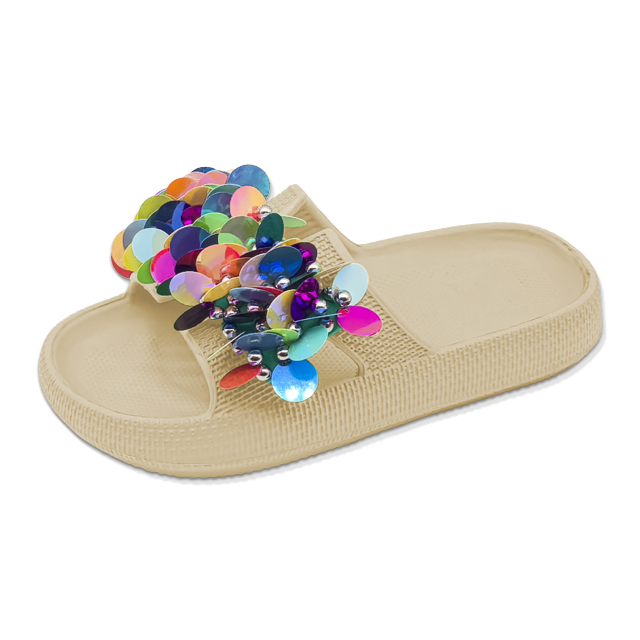 Children's EVA Shoes Solid Color Sole Waterproof Colorful Sequin And Bead Decoration Slippers