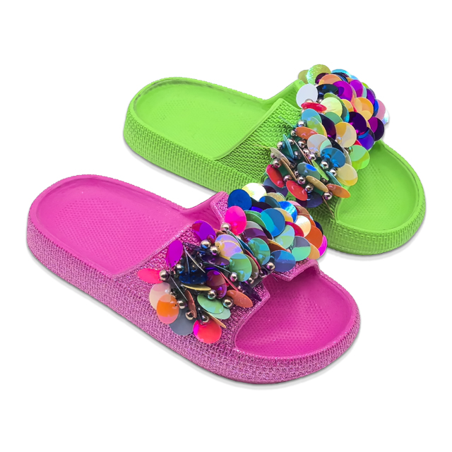 Children's EVA Shoes Solid Color Sole Waterproof Colorful Sequin And Bead Decoration Slippers