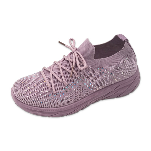 Injection Shoes for Women Lace Up Shoes Performance Solid Color Walking Sneakers Decorated with Diamonds