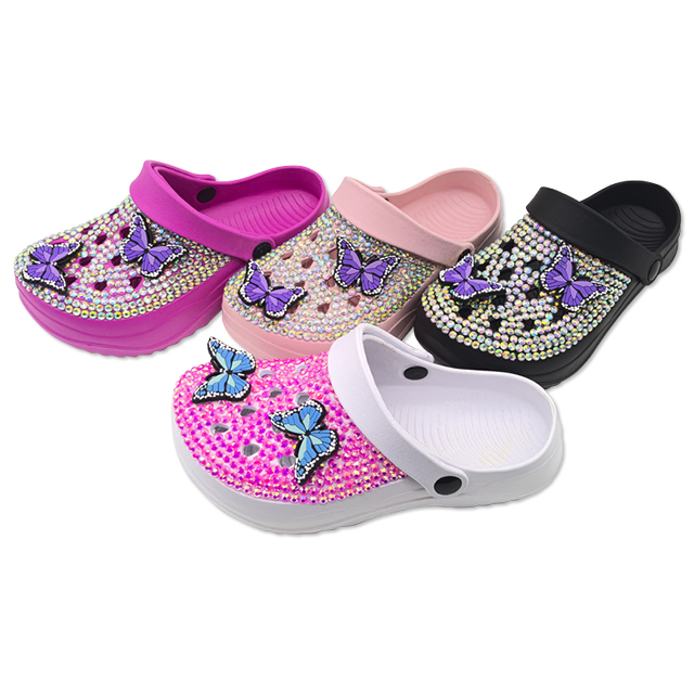 Ladies Soft EVA Garden Shoes Women And Girls Breathable Chunky Eva Clogs with Rhinestone On The Shoes Upper