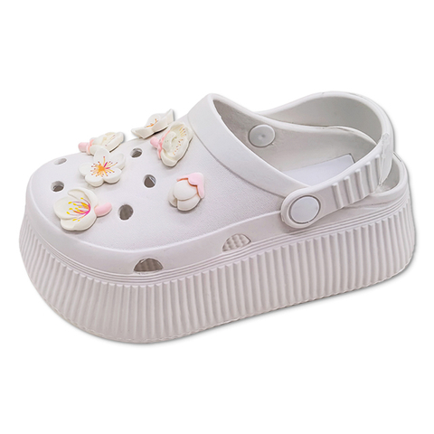Children’s EVA Clog Shoes Decorated with Cherry Blossoms Thick Sole Breathable And Height-Increasing for Girls Outdoor Wear