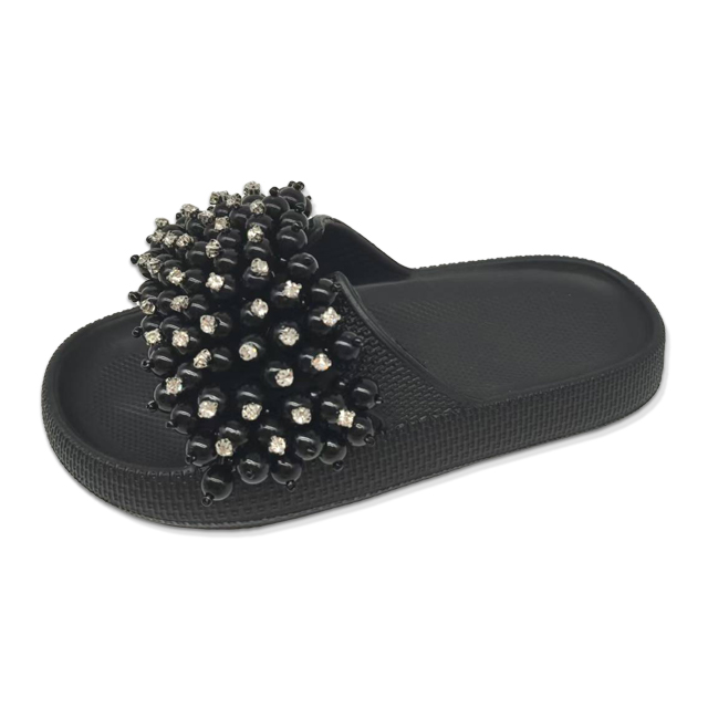 Children's EVA Shoes Solid Color Sole Waterproof Colorful Pearl And Bead Decoration Slippers