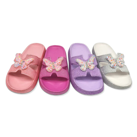 Children's EVA Shoes Solid Color with Glitter Waterproof Colorful Butterfly with Star Glitter Decoration Slippers