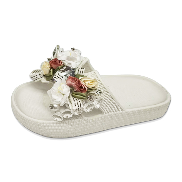 Children's EVA Shoes Solid Color Sole Waterproof Colorful Rose Decoration Slippers