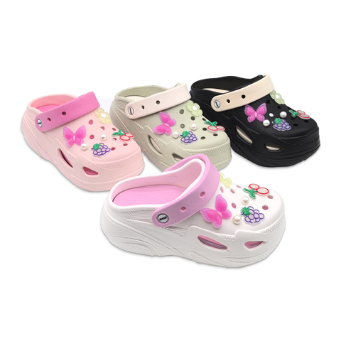 Women's EVA Shoes Garden Clogs Classic Slippers with Butterfly And Fruits Decoration Thick Soled Increase Height Sandals