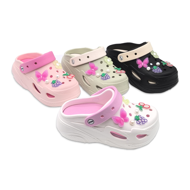 Women's EVA Shoes Garden Clogs Classic Slippers with Butterfly And Fruits Decoration Thick Soled Increase Height Sandals