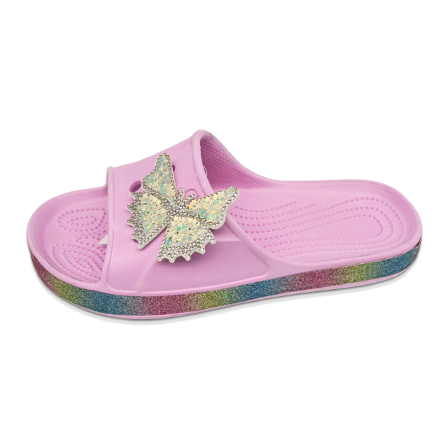 EVA Women's Slippers Shining Colorful Soles Sandal Summer Solid Color Slippers with Sparkling Swallow Tail Butterfly Decoration