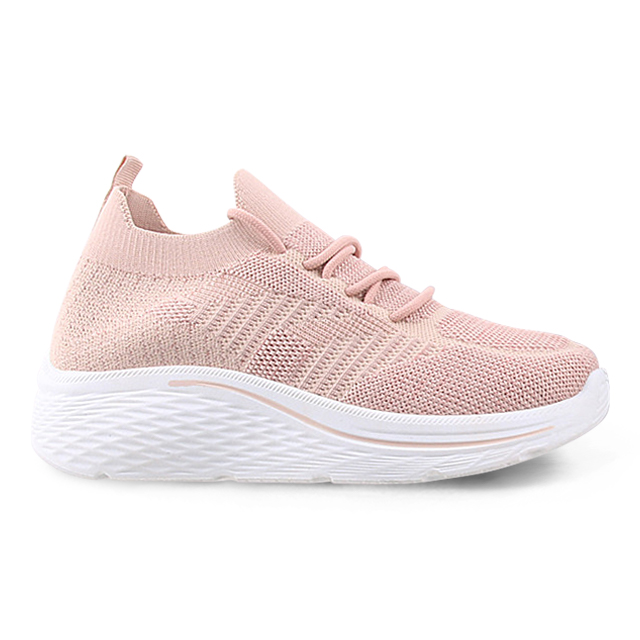  Women's Knit Upper Casual Shoes with PVC Injection Outsole Solid Color Thick Soled Lace-up Shoes