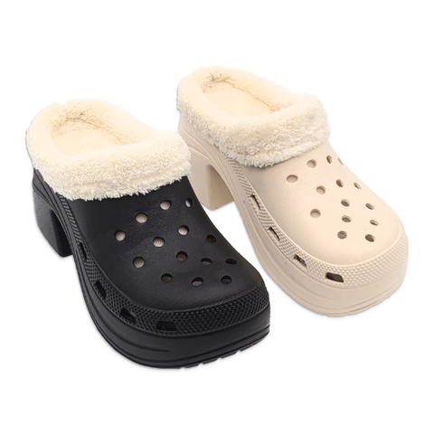 Women's EVA Shoes Garden Clogs Winter Cotton Slippers High-heeled Increase Height Warm Woolen Shoes