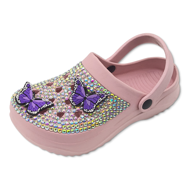 Ladies Soft EVA Garden Shoes Women And Girls Breathable Chunky Eva Clogs with Rhinestone On The Shoes Upper