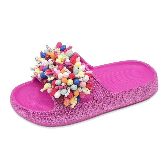 Children's EVA Shoes Solid Color Sole Waterproof Colorful Bead Decoration Slippers
