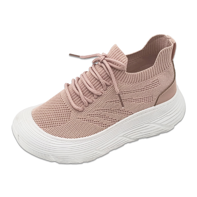 Women Shoes Casual Sneakers With Shoe Laces Flying Knitting Upper PVC Injection Shoes Solid Color