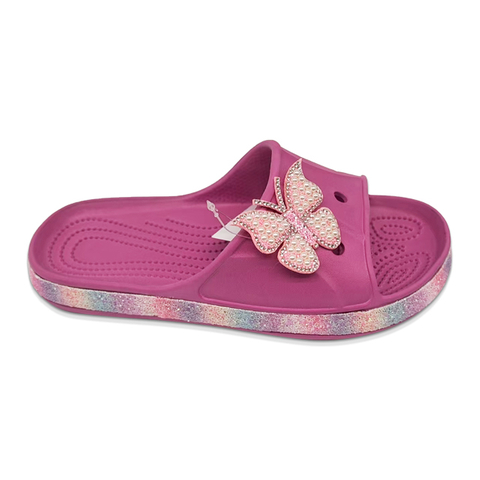 EVA Women's Slippers Shining Colorful Soles Sandal Summer Solid Color Slippers with Pearl Butterfly Decoration