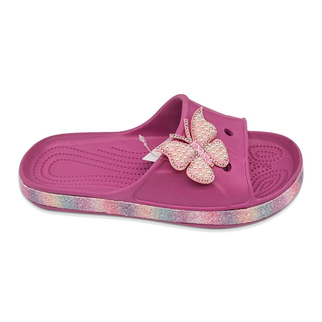 EVA Women's Slippers Shining Colorful Soles Sandal Summer Solid Color Slippers with Pearl Butterfly Decoration