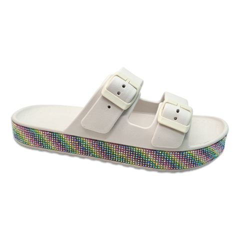 Woman's EVA Comfortable Adjustable Slip on Double Buckle Sandals Glitter Slippers For Women