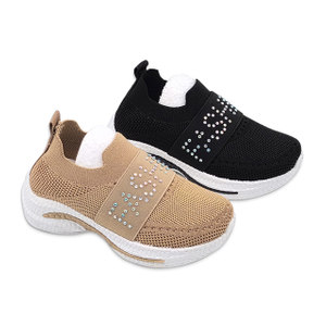 Kid's Injection Shoes Flying Knitted Mesh Girls Shoes with Fashion Diamond Decoration
