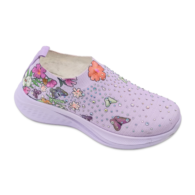 Women's Fly Knit Casual Walking Shoes with Flowers And Rhinestones