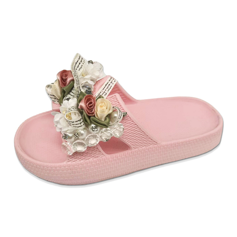 Children's EVA Shoes Solid Color Sole Waterproof Colorful Rose Decoration Slippers