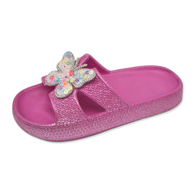 Children's EVA Shoes Solid Color With Glitter Waterproof Colorful Sparkling Butterfly Decoration Slippers