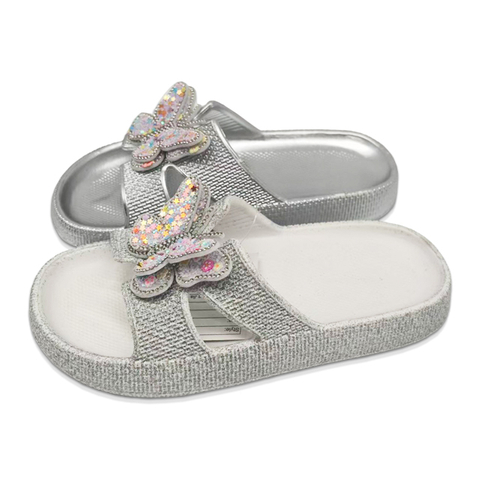 Children's EVA Shoes Solid Color with Glitter Waterproof Double Layered Butterfly Decoration Slippers