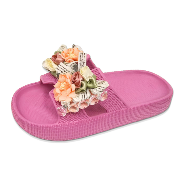 Children's EVA Shoes Solid Color Sole Waterproof Colorful Rose Decoration Slippers