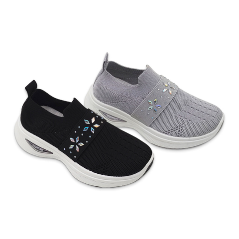 Kid's Injection Shoes Knitted Outdoor Breathable Shoes Casual with Shoe Upper Rhinestone Thick Soled Shoes