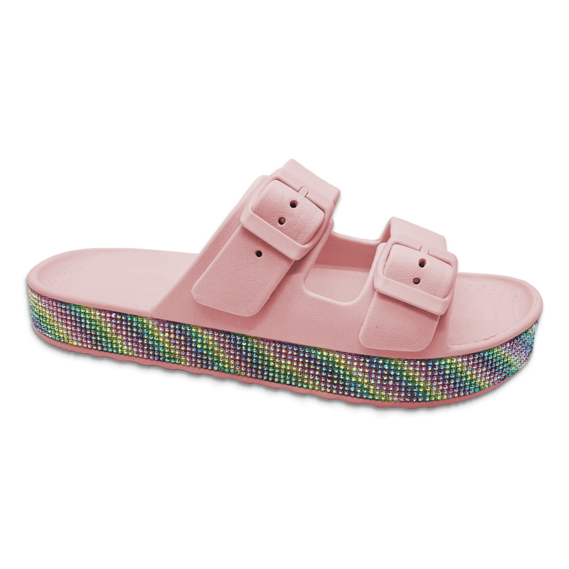Woman's EVA Comfortable Adjustable Slip on Double Buckle Sandals Glitter Slippers For Women
