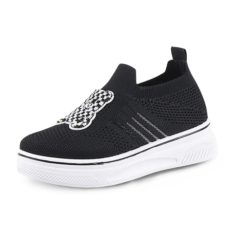 Kid’s Injection Shoes Fly Knit Embroidered with Cute Bear Upper Sports Causal Walking Shoes 