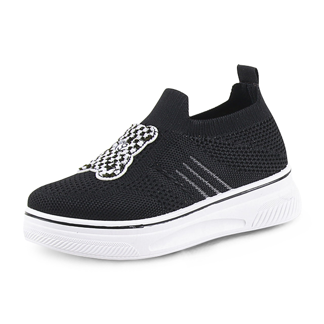 Kid’s Injection Shoes Fly Knit Embroidered with Cute Bear Upper Sports Causal Walking Shoes 