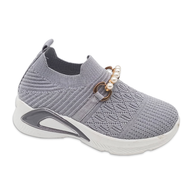 Kid's Injection Shoes Flying Knitted Girls Shoes Mesh Casual with Pearl Decoration