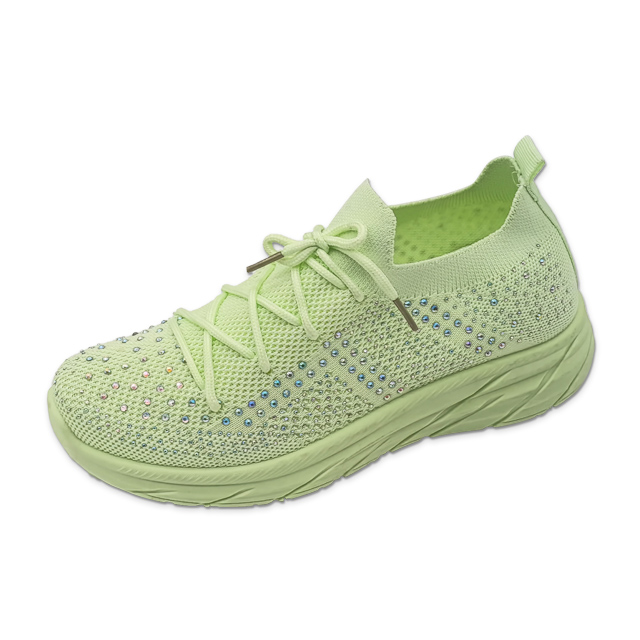 Injection Shoes for Women Lace Up Shoes Performance Solid Color Walking Sneakers Decorated with Diamonds