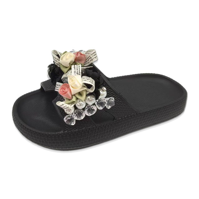 Children's EVA Shoes Solid Color Sole Waterproof Colorful Rose Decoration Slippers