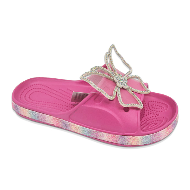 Women's EVA Slippers Shining Colorful Soles Sandal Summer Solid Color Slippers with Butterfly Decoration