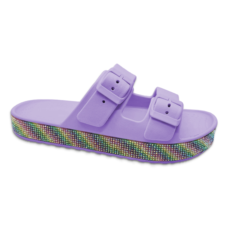 Woman's EVA Comfortable Adjustable Slip on Double Buckle Sandals Glitter Slippers For Women