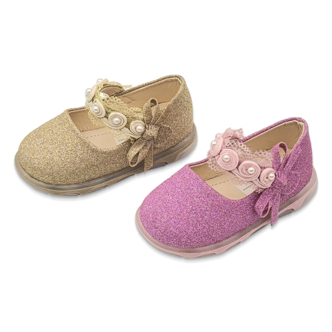 Baby Girls Cute Bow Single Shoes Princess Shoes Kids Pu Leather Soft Shoes with Little Flowers