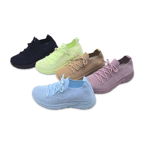 Injection Shoes for Women Lace Up Shoes Performance Solid Color Walking Sneakers Decorated with Diamonds