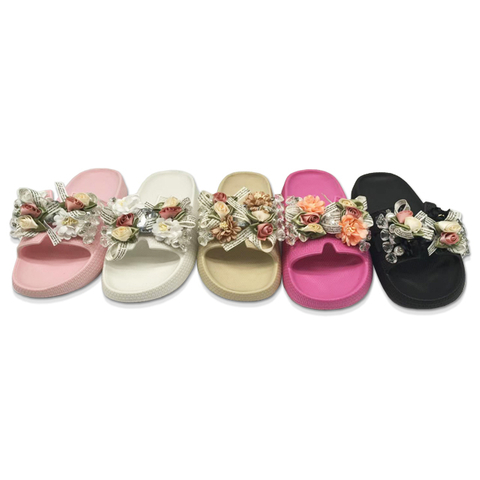 Children's EVA Shoes Solid Color Sole Waterproof Colorful Rose Decoration Slippers