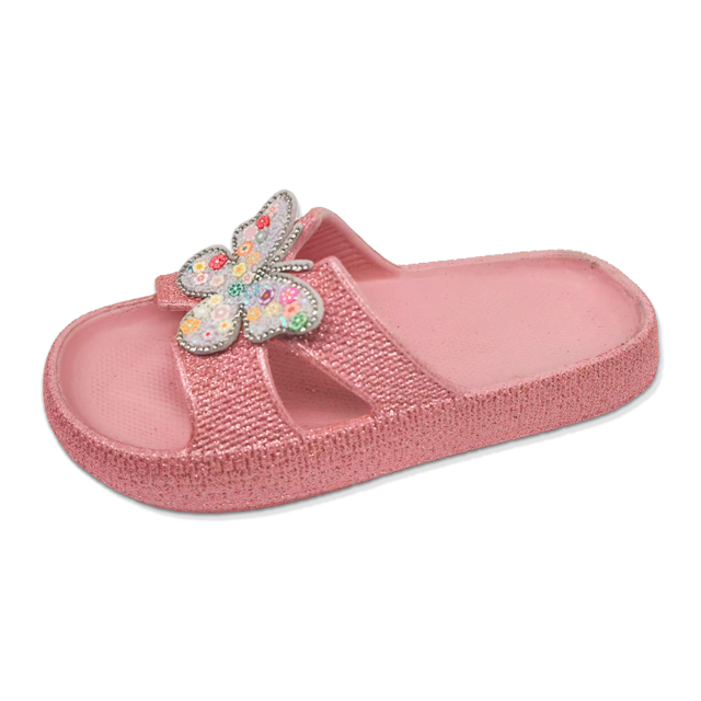 Children's EVA Shoes Solid Color With Glitter Waterproof Colorful Sparkling Butterfly Decoration Slippers