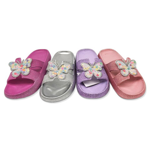 Children's EVA Shoes Solid Color With Glitter Waterproof Colorful Sparkling Butterfly Decoration Slippers