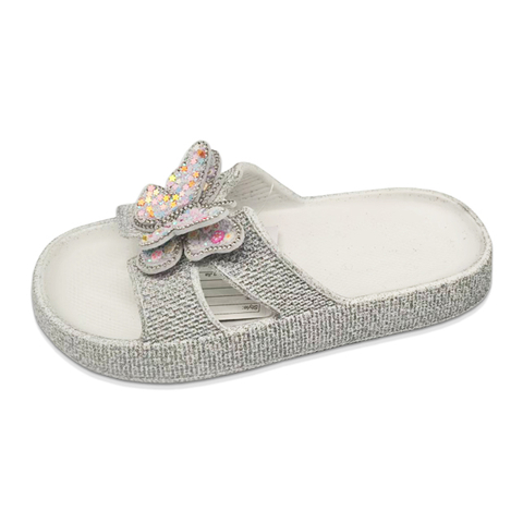 Children's EVA Shoes Solid Color with Glitter Waterproof Double Layered Butterfly Decoration Slippers