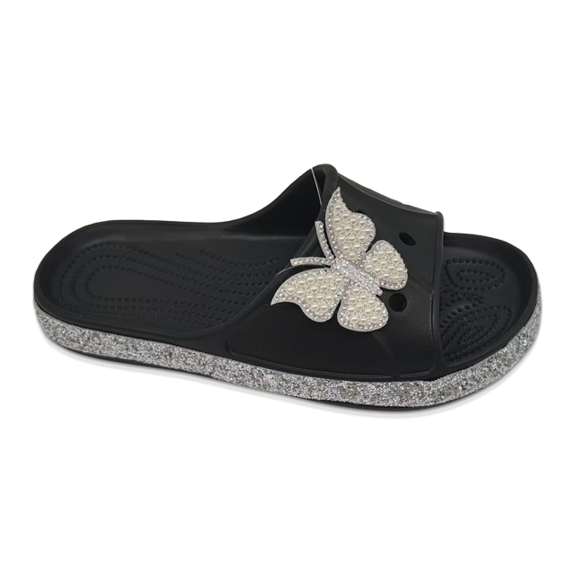 EVA Women's Slippers Shining Colorful Soles Sandal Summer Solid Color Slippers with Pearl Butterfly Decoration