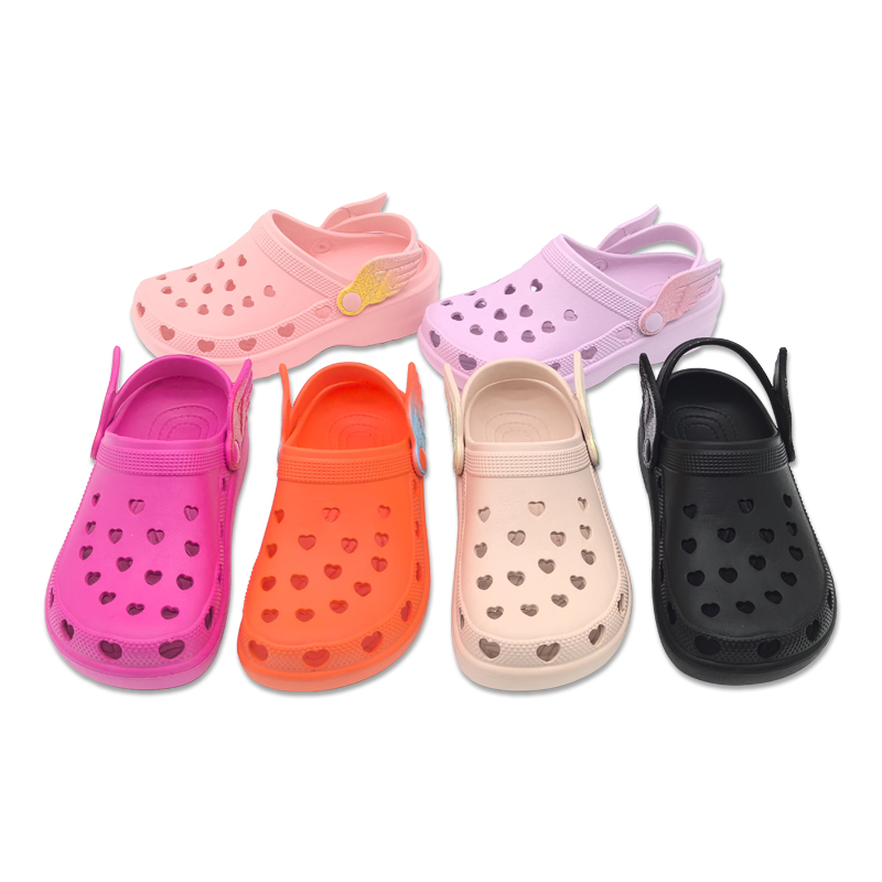 Women's EVA Summer Sandals Heart Shoe Hole Girls Cute Garden Shoes Outdoor Shoelaces with Gradient Colored Wings