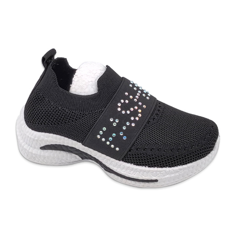Kid's Injection Shoes Flying Knitted Mesh Girls Shoes with Fashion Diamond Decoration
